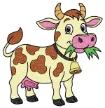Happy Farm Cow with Bell Eating Grass in Cute Cartoon Style 🐄🔔🌾😄💚 Colored Example