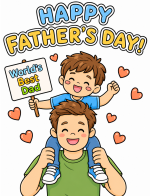 Happy Father’s Day with Boy Holding Sign 👨‍👦🎉💖 Colored Example