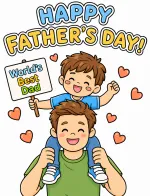 Happy Father’s Day with Boy Holding Sign 👨‍👦🎉💖 Colored Example