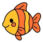 Happy Fish with Fins and Striped Body 🐠🌊💙🧡🎨 Colored Example