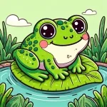 Happy Frog on Leaf in Pond 🐸🍃🌊 Colored Example