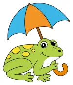 Happy Frog with Umbrella Under the Rain 🐸☔🌧️ Colored Example