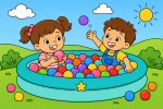 Happy Kids Playing in a Ball Pit 🎈👦👧 Colored Example