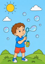 Happy Little Boy Blowing Bubbles 🫧👦☀️ Colored Example