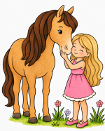 Happy Little Girl and Her Friendly Horse 🐴👧✨ Colored Example