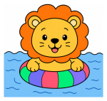 Happy Little Lion Floating in Water Ring 🦁☀️💦 Colored Example