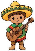 Happy Mexican Boy Playing Guitar for Cinco de Mayo 🎶🎵🇲🇽 Colored Example