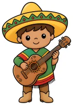 Happy Mexican Boy Playing Guitar for Cinco de Mayo 🎶🎵🇲🇽 Colored Example