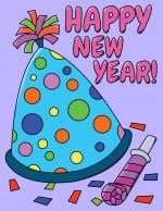 Happy New Year! Party Hat with Polka Dots and Party Blower 🎉🎶 Colored Example