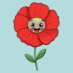 Happy Poppy Flower Cartoon Style 🌸😊 Colored Example