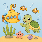 Happy Sea Turtle Underwater Adventure 🐢🌊🐠 Colored Example