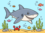 Happy Shark with Fish and Crab Underwater Scene 🦈🐟🦀 Colored Example