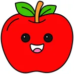 Happy Smiling Apple with Leaves and Stem 🍎😊🍃 Colored Example