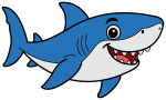 Happy Smiling Shark Swimming 🦈🌊✨ Colored Example