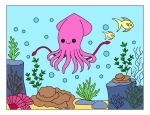 Happy Squid Swimming Under the Sea 🐙🌊💦🐠🎨 Colored Example