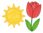 Happy Sun with Tulip Blooming in the Garden 🌞🌷🌸 Colored Example