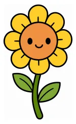 Happy Sunflower with a Friendly Face and Leaves 🌻🌿 Colored Example