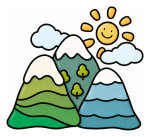 Happy Sunny Mountain Landscape with Smiling Sun and Clouds 🌞🏔️☁️ Colored Example