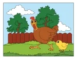 Hen and Chick Walking in the Garden 🐔🐣 Colored Example