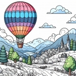 Hot Air Balloon Flying over Mountain Landscape 🎈🏔️🌄 Colored Example