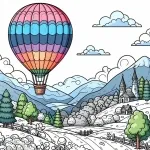 Hot Air Balloon Flying over Mountain Landscape 🎈🏔️🌄 Colored Example