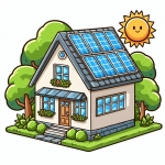 House with Solar Panels on the Roof Trees and Sun ☀️🌳🏠 Colored Example