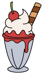 Ice Cream Sundae in Glass Cup with Whipped Cream, Cherry on Top, and Wafer Stick 🍨🍒🍦🥄 Colored Example