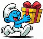 Jokey Smurf Running with Prank Present Laughing 🎁😆💥 Colored Example