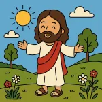 Joyful Jesus with Open Arms in Nature 🌞🌿🙏 Colored Example