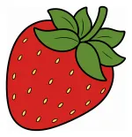 Juicy Strawberry with Green Leaves and Seeds 🍓🍃🍒 Colored Example