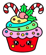 Kawaii Christmas Cupcake 🧁🎄🎉 Colored Example