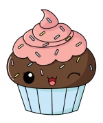 Kawaii Cupcake with Cream on Top Decorated with Sweets Winking 🧁😊💖 Colored Example