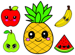 Kawaii Fruits with Funny Faces 🍎🍍🍌 Colored Example