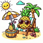 Kawaii Pineapple Sitting in a Beach Chair with Cocktail 🍍🌴🍹 Colored Example