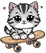 Kitten Sitting on Skateboard 🐱🛹😺 Colored Example