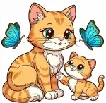 Cute Kitten with Mother Cat Playing Butterflies 🐱🦋 Colored Example