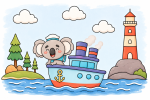 Adorable Koala Bear on a Boat with a Lighthouse 🐨🌊🚢 Colored Example