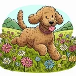 Labradoodle Dog Running in Field with Flowers 🐶🌸 Colored Example