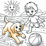 Labrador Dog Playing with Ball with Boy on Beach 🐕⚽️🏖️ Colored Example