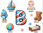 Letter B Words Learning Sheet: Boat - Baby - Bear - Bed - Ball - Bird 🚤🍼🐻 Colored Example
