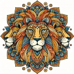 Lion Heads Mandala Style 🦁🎨✨ Colored Example