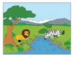 Lion and Zebra by the River in a Peaceful Savannah Landscape 🦁🦓 Colored Example