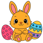 Little Bunny Sitting in Between Two Decorated Easter Eggs 🐰🥚 Colored Example