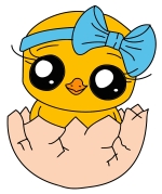 Little Cute Chick with Bow Hairband Hatching from Egg 🐣💖👀 Colored Example