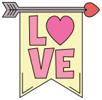 A heart with an arrow and a banner that says "LOVE" 💘💌💖 Colored Example