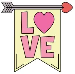 A heart with an arrow and a banner that says "LOVE" 💘💌💖 Colored Example