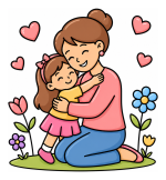 Loving Mother and Child Hugging in a Flowery Field 🌸💖👩‍👧 Colored Example