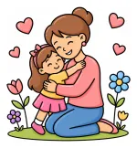 Loving Mother and Child Hugging in a Flowery Field 🌸💖👩‍👧 Colored Example