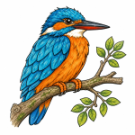 Majestic Kingfisher Bird Perching 🐦🌿✨ Colored Example