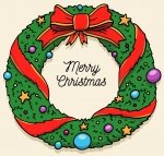Merry Christmas Wreath with Bow Stars and Ribbon ✨🎀🌟 Colored Example